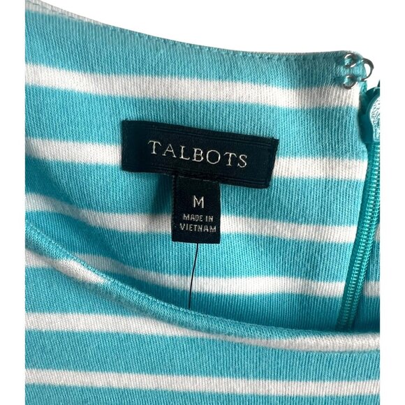 Talbots Edie Knit Fit & Flare Stripe Sleeveless Dress Turquoise & White Medium - Picture 7 of 15